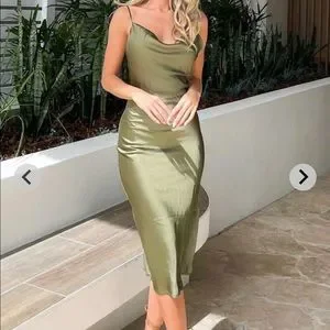 Beginning Boutique | Dresses | Sage Green Satin Midi Slip Dress | Poshmark